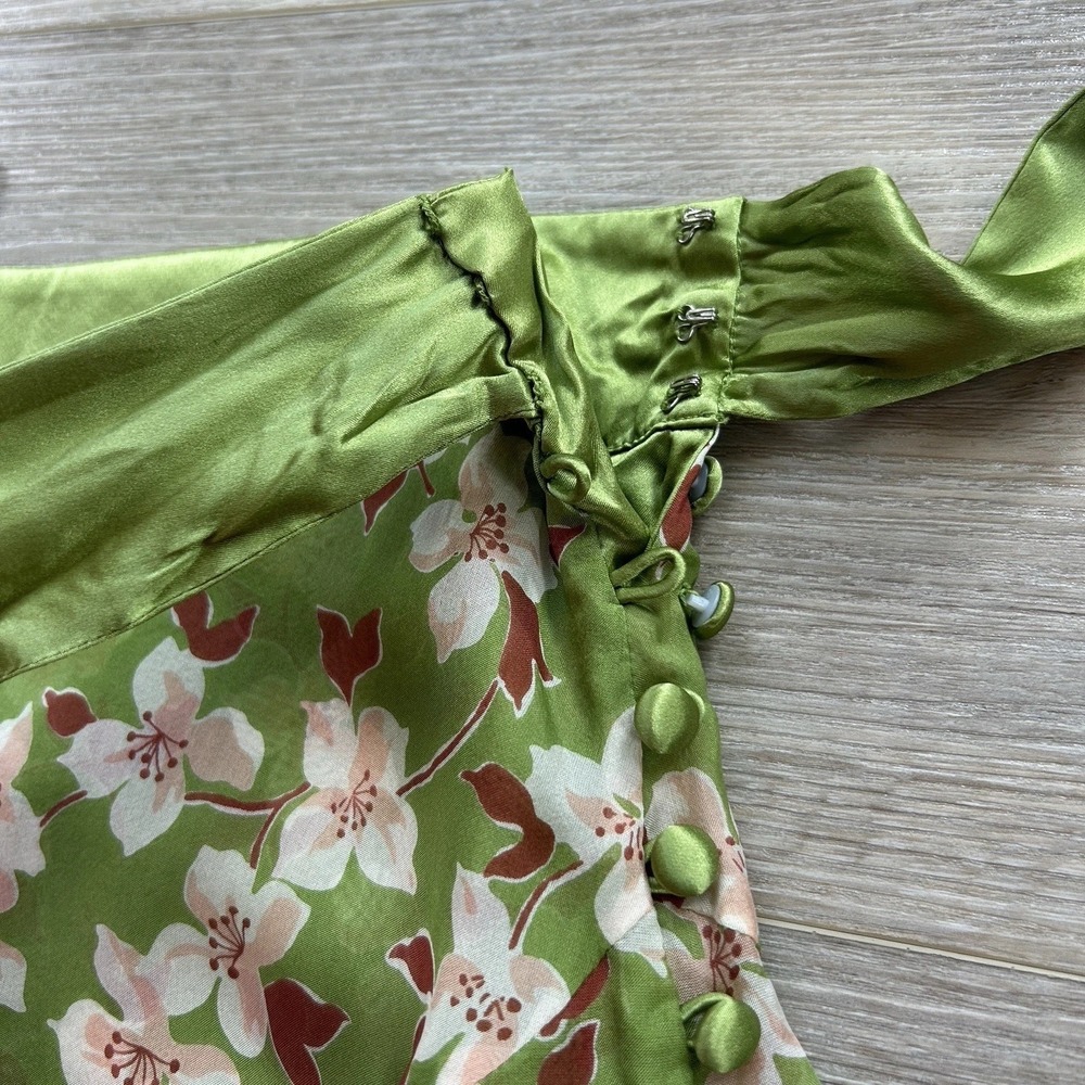 VTG Abercrombie & Fitch Silk Skirt Womens 8 Green Floral Ruffle Wrap Mini Skirt - Picture 3 of 7